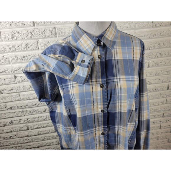 Alfred Dunner Women Top 20W Plus Long Sleeve Blue Plaid Casual PLA57XE - Picture 5 of 7